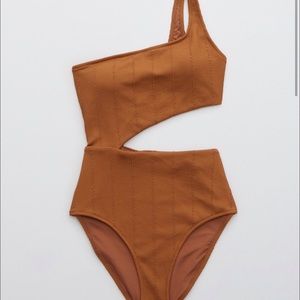 Aerie Crinkle Asymmetrical Cut Out One Piece Swimsuit